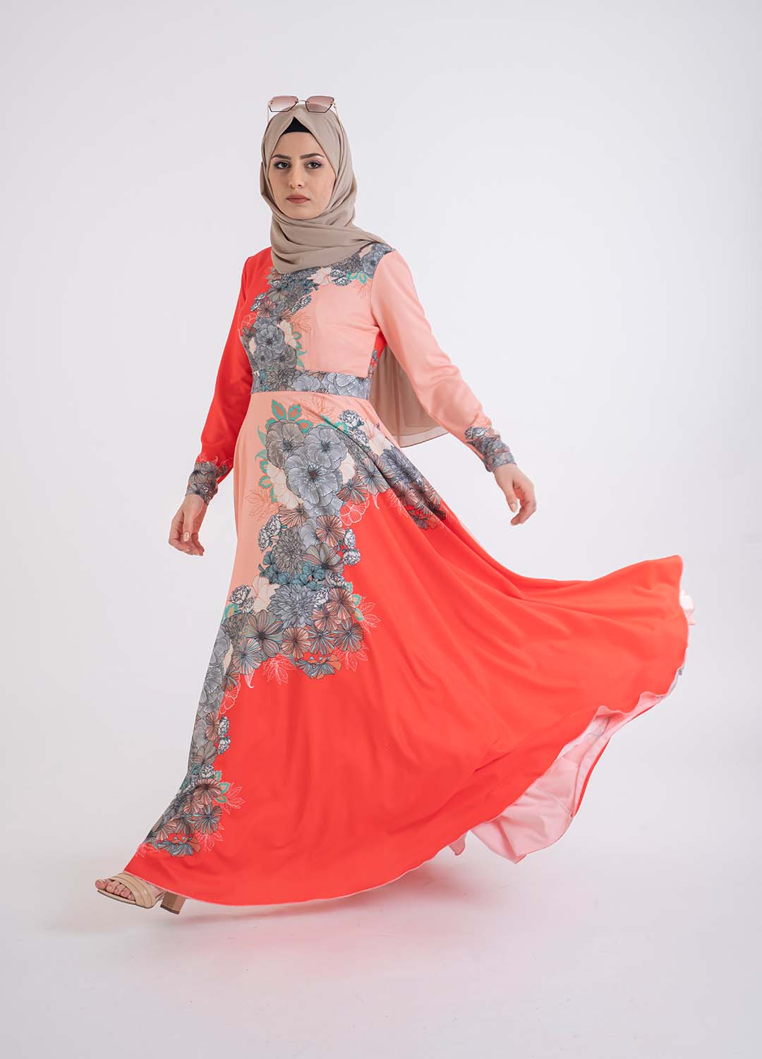 Contrast Floral Dress - Modest Dresses, Abaya, Long Sleeve dress!