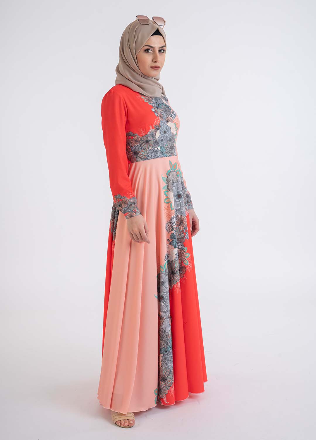 Contrast Floral Dress - Modest Dresses, Abaya, Long Sleeve dress!