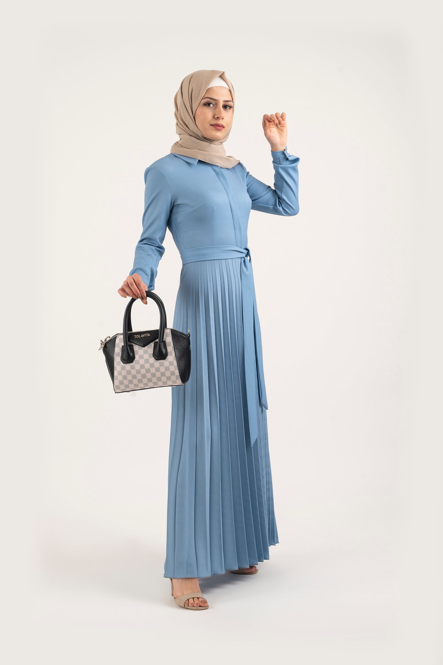 Cornflower Pleat Dress - Modest Dresses, Abaya, Long Sleeve dress!