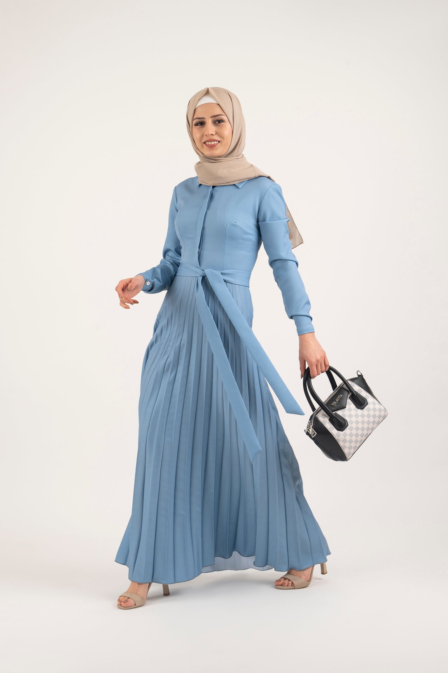 Cornflower Pleat Dress - Modest Dresses, Abaya, Long Sleeve dress!