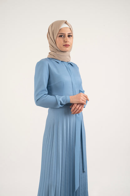 Cornflower Pleat Dress - Modest Dresses, Abaya, Long Sleeve dress!