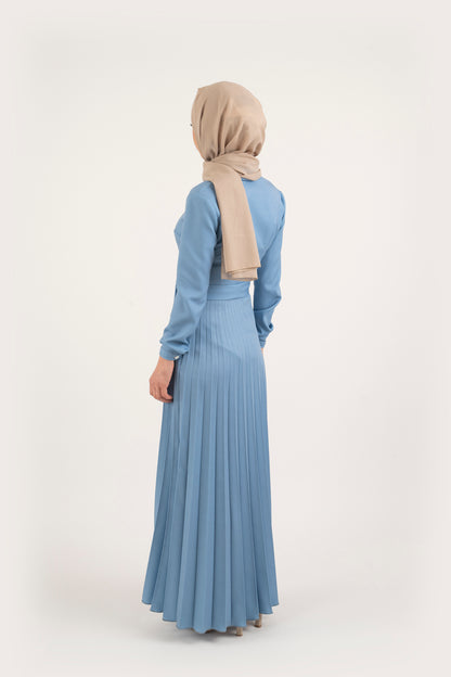 Cornflower Pleat Dress - Modest Dresses, Abaya, Long Sleeve dress!