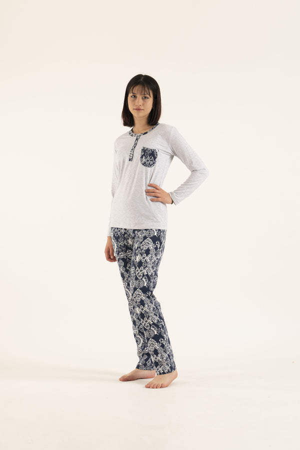 Cotton Pajamas for women long sleeve top printed pants lightweight 