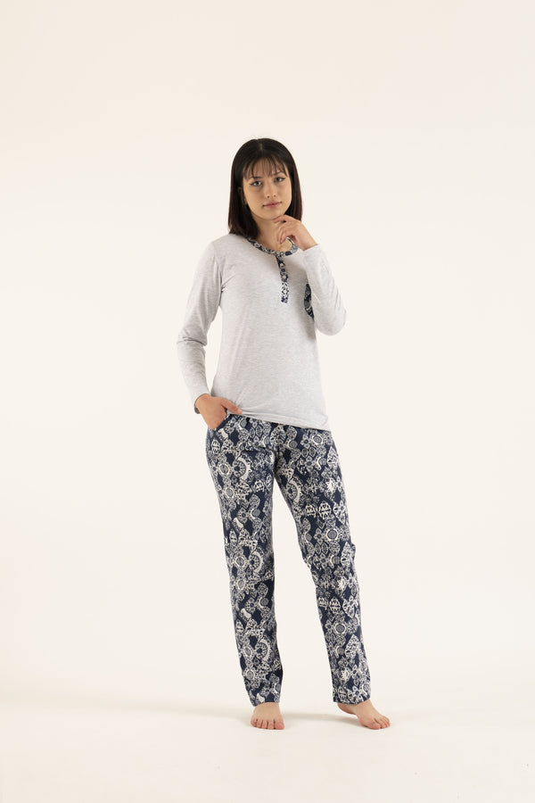 Cotton Pajamas for women long sleeve top printed pants lightweight 