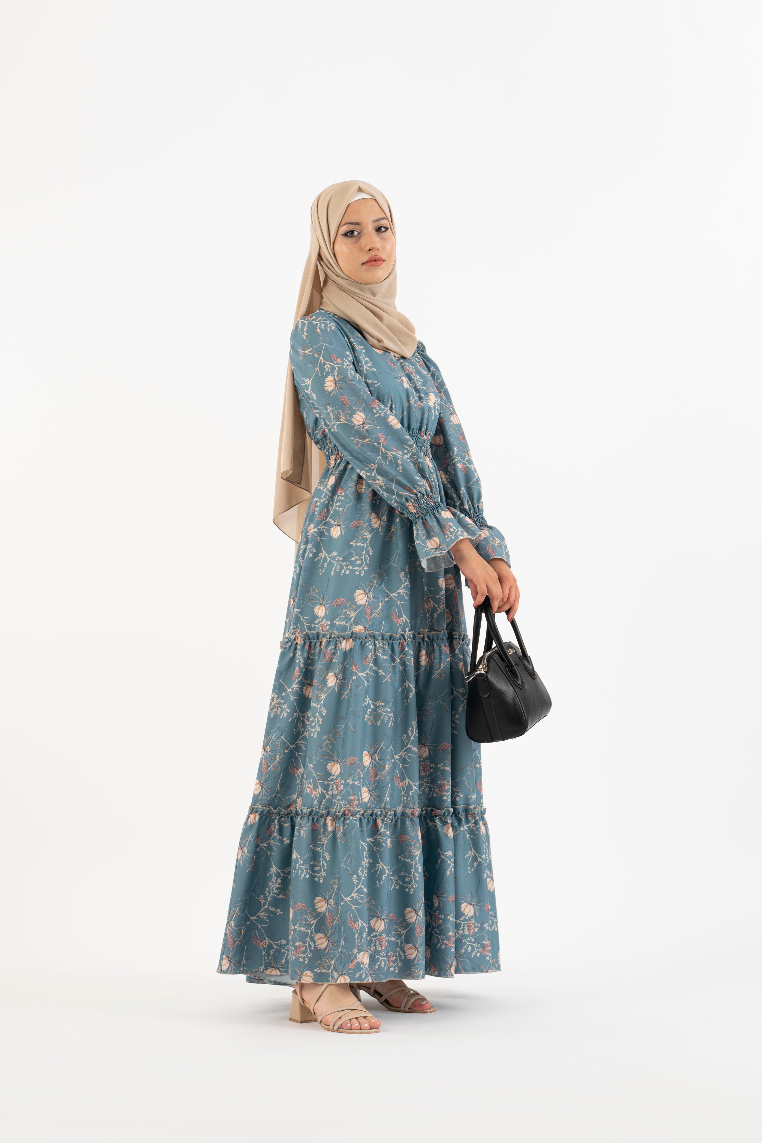 Alameda floral, Women's Modest Dress, abaya, long sleeve maxi dress