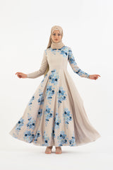 Cream Floral long dress - Modest Dresses, Abaya, Long Sleeve dress!