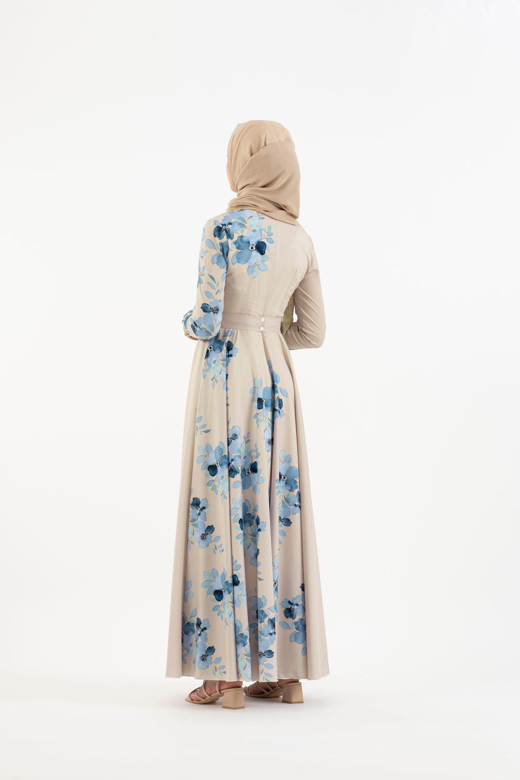 Cream Floral long dress - Modest Dresses, Abaya, Long Sleeve dress!
