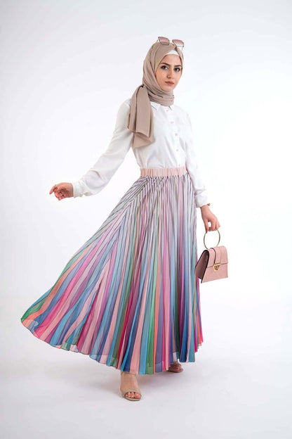 Multicolor pleat Skirt - Modest Dresses, Abaya, Long Sleeve dress!