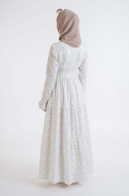 Dot shirred dress- Modest Dresses, Abaya, Long Sleeve dress!