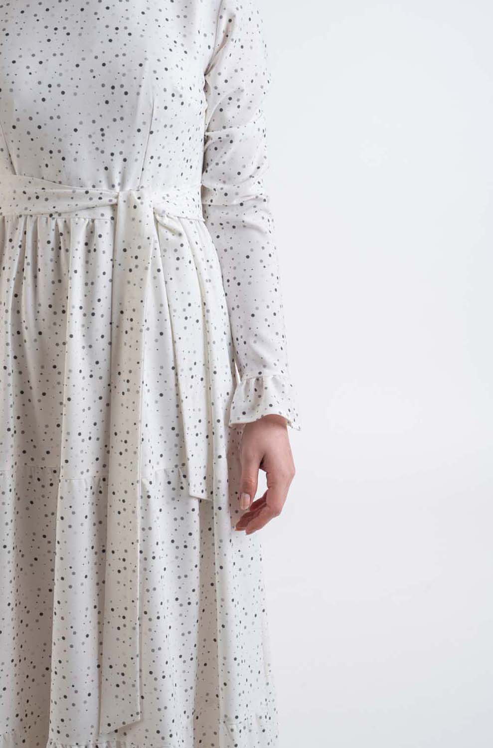 Dot shirred dress- Modest Dresses, Abaya, Long Sleeve dress!