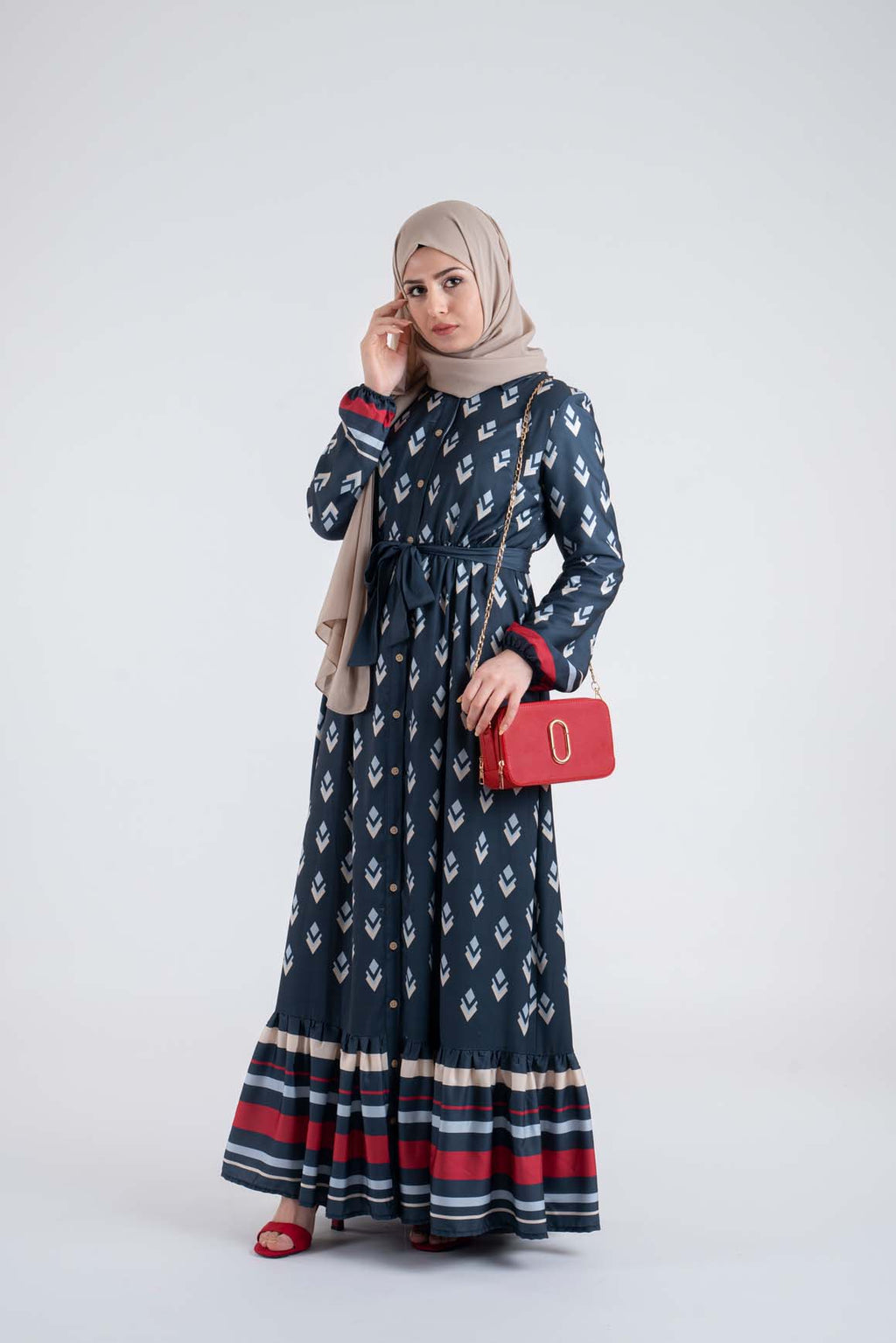 Geometric print shirt dress-Modest Dresses, Abaya, Long Sleeve dress!