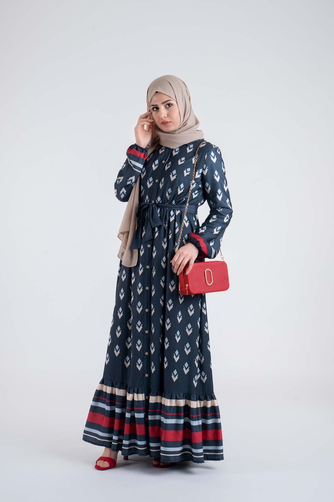 Geometric print shirt dress-Modest Dresses, Abaya, Long Sleeve dress!