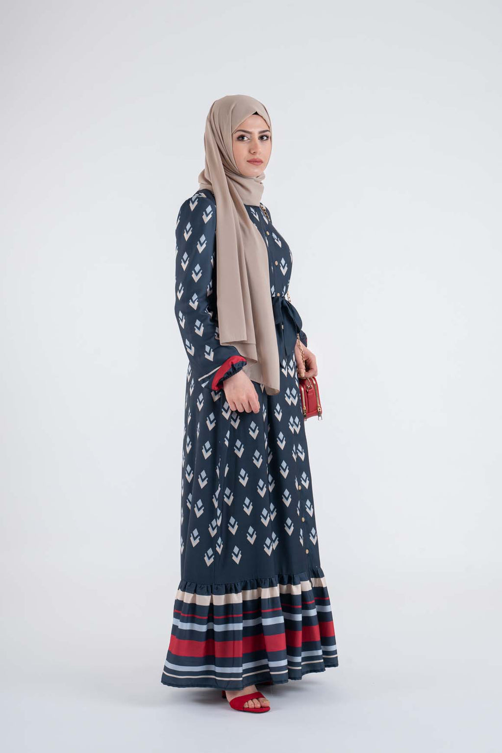 Geometric print shirt dress-Modest Dresses, Abaya, Long Sleeve dress!