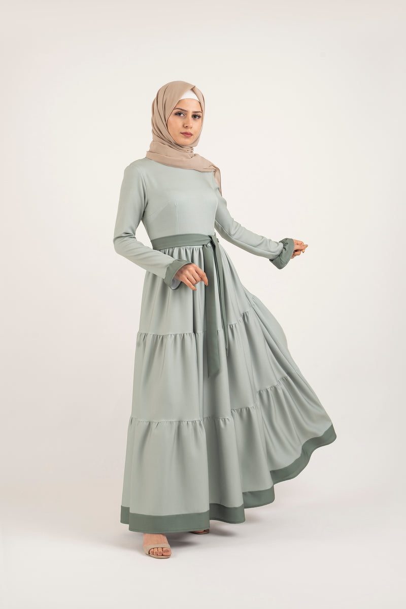 Green Shades Pleat Dress - Modest Dresses, Abaya, Long Sleeve dress!