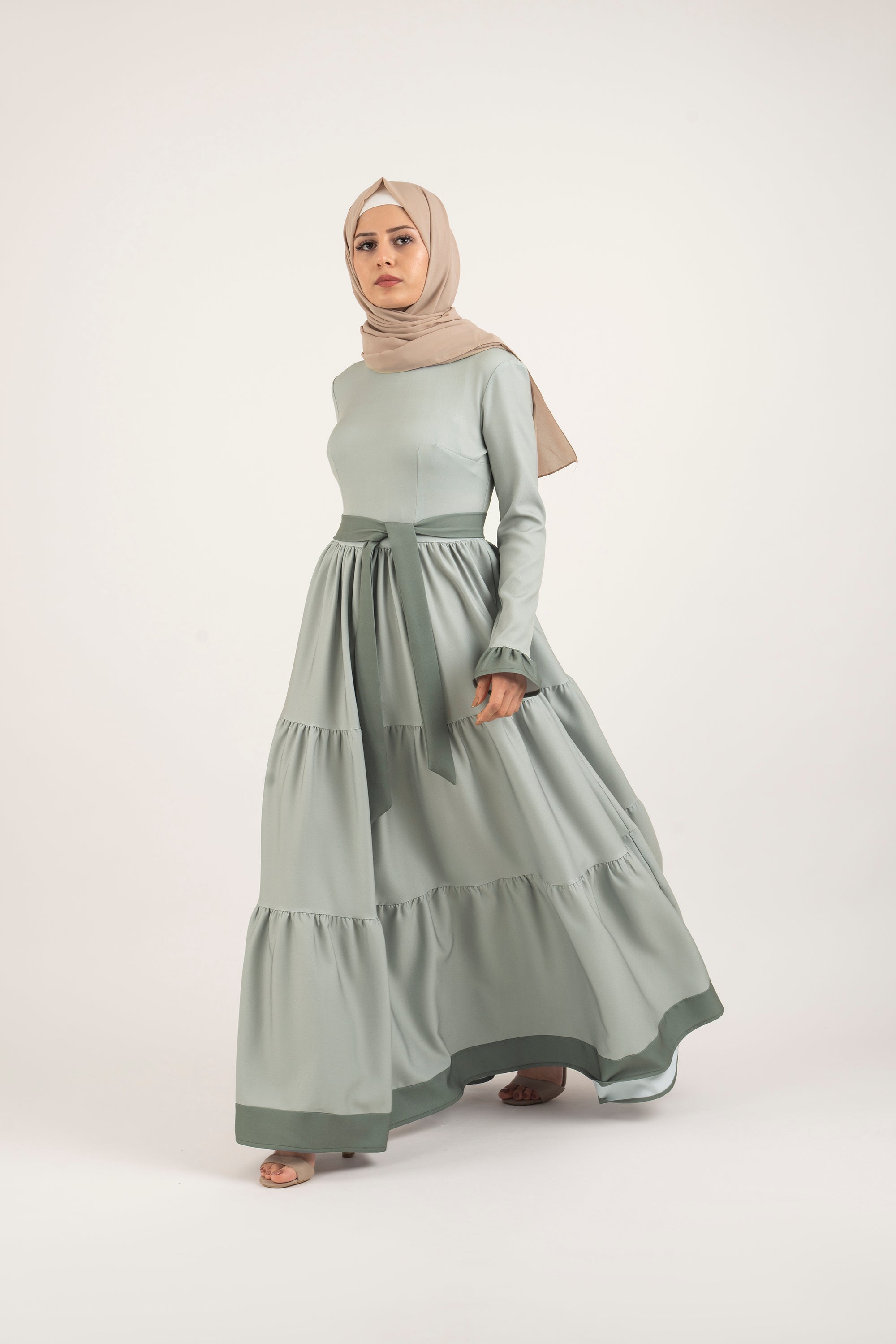 Green Shades Pleat Dress - Modest Dresses, Abaya, Long Sleeve dress!