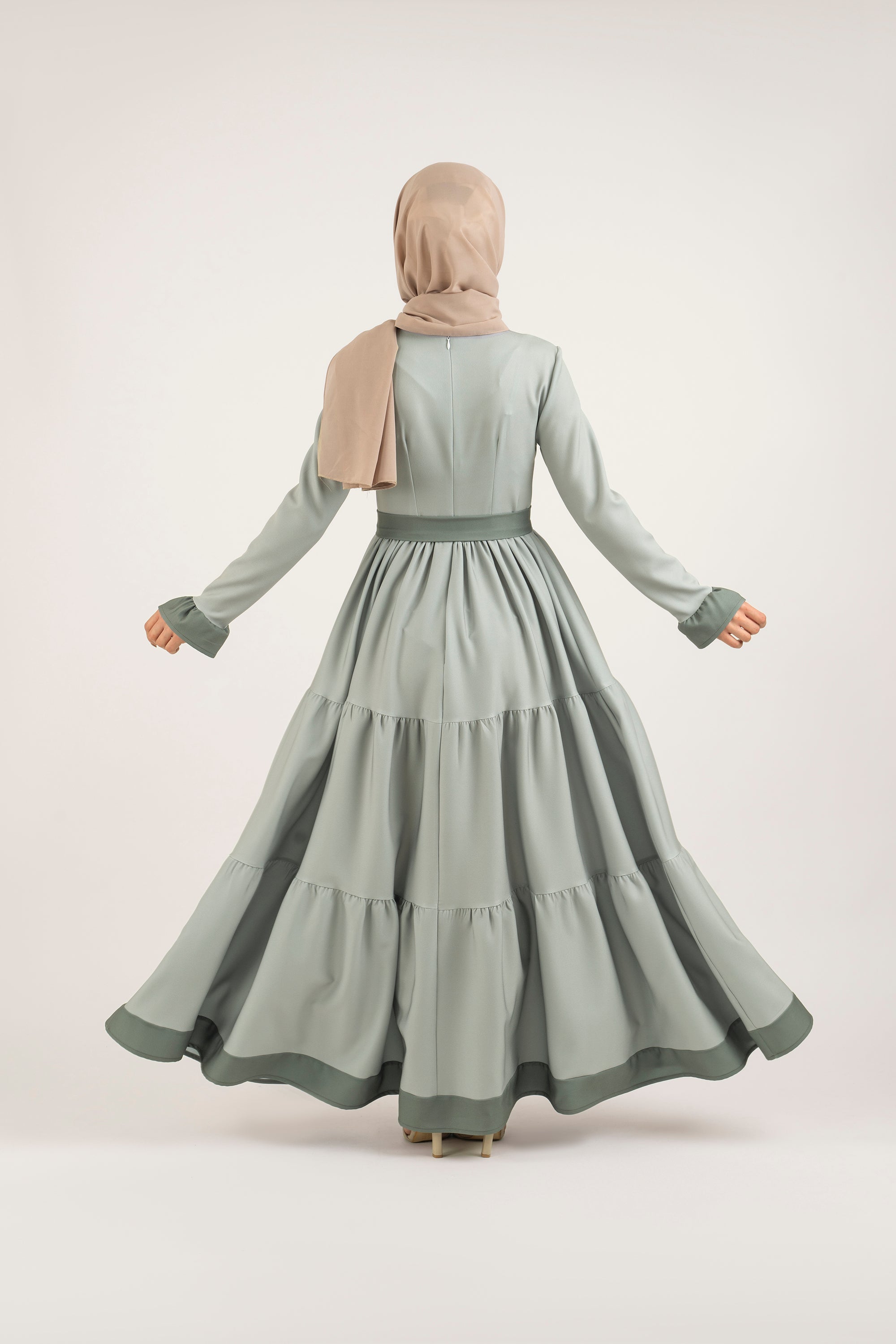 Green Shades Pleat Dress - Modest Dresses, Abaya, Long Sleeve dress!