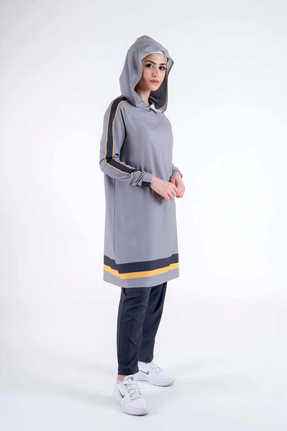 Grey HOODED Sport Suit - Modest Dresses, Abaya, Long Sleeve dress!