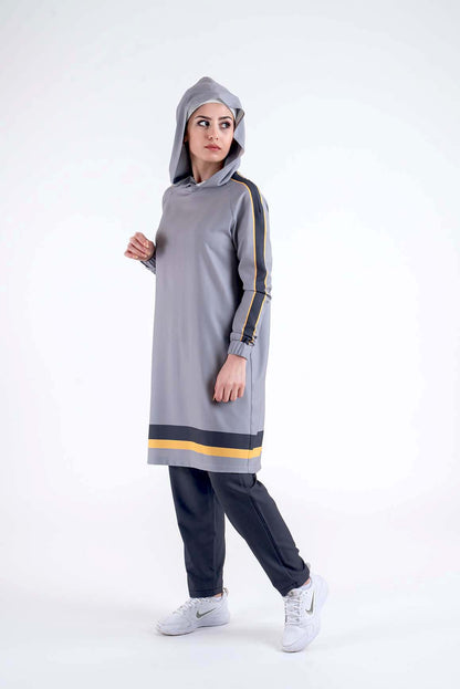 Grey HOODED Sport Suit - Modest Dresses, Abaya, Long Sleeve dress!