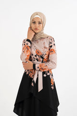 Ivory black floral tunic - Modest Dresses, Abaya, Long Sleeve dress!