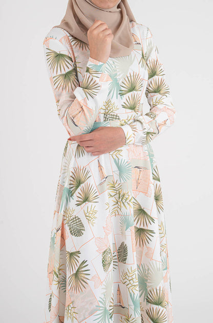 Leaf Print Dress- Modest Dresses, Abaya, Long Sleeve dress!