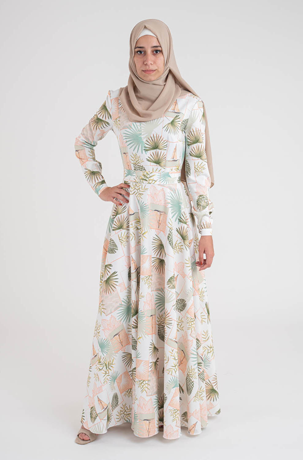 Leaf Print Dress- Modest Dresses, Abaya, Long Sleeve dress!