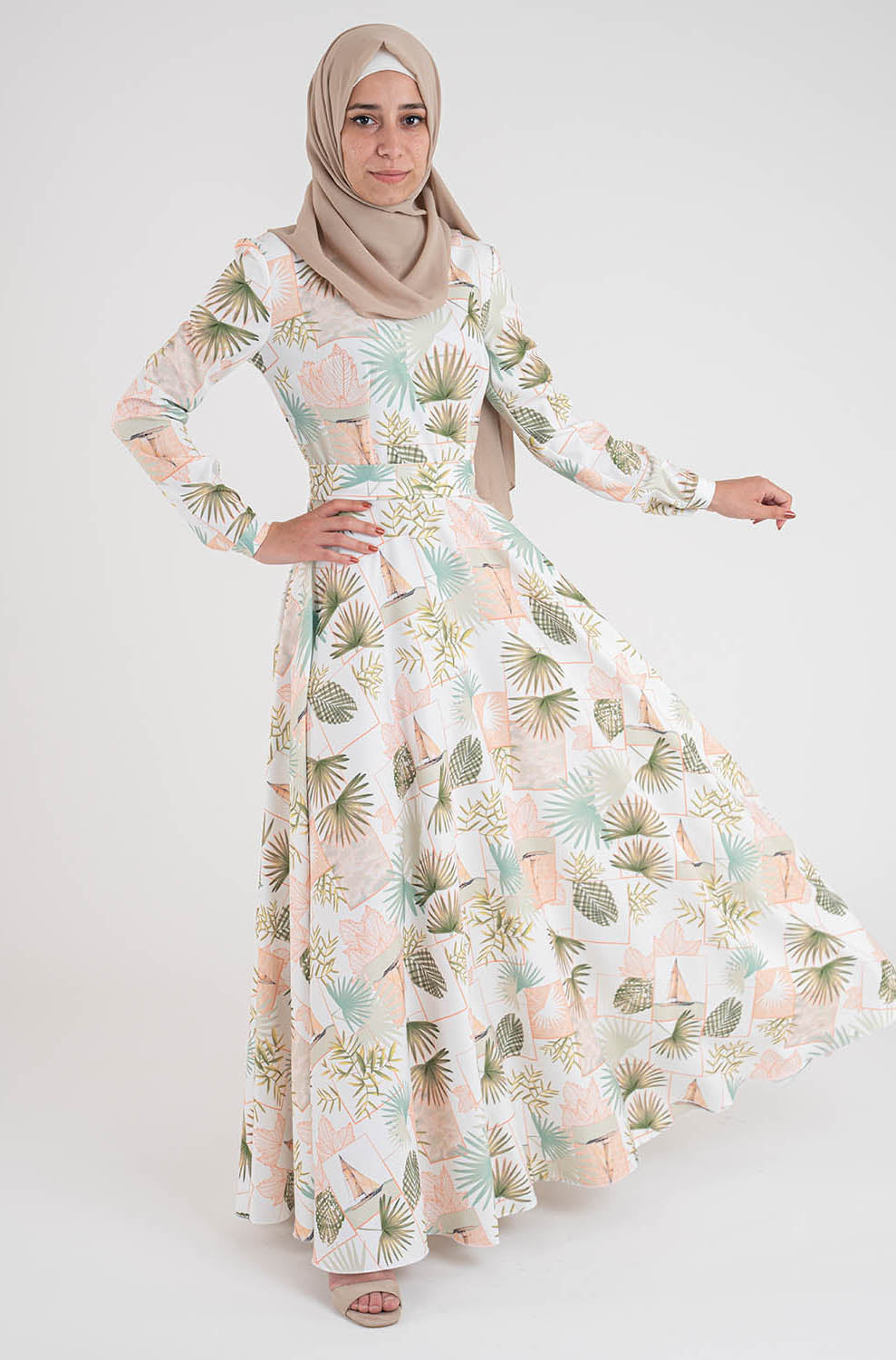 Leaf Print Dress- Modest Dresses, Abaya, Long Sleeve dress!