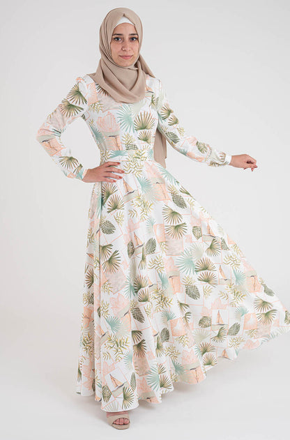 Leaf Print Dress- Modest Dresses, Abaya, Long Sleeve dress!
