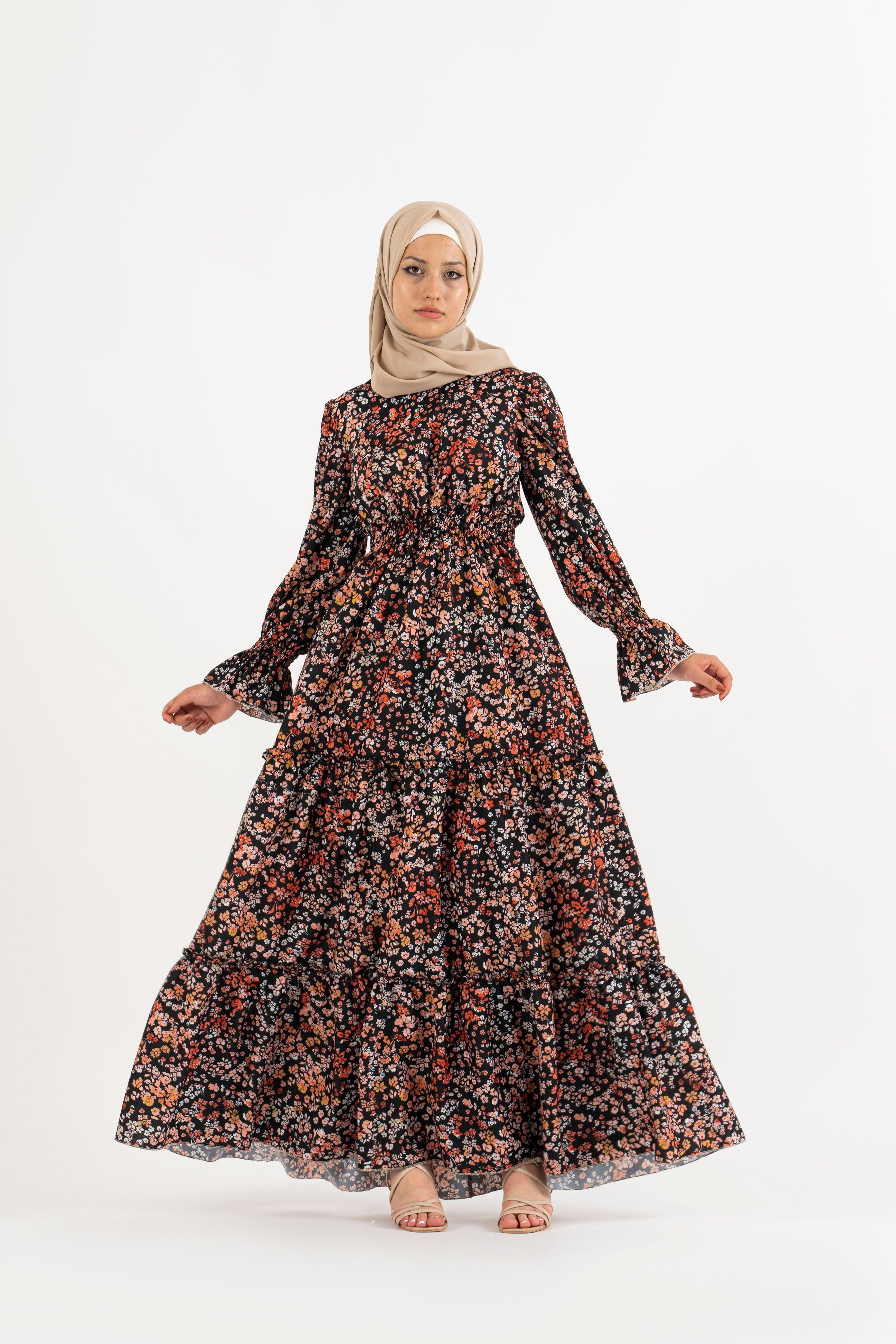 Alameda floral, Women's Modest Dress, abaya, long sleeve maxi dress! 