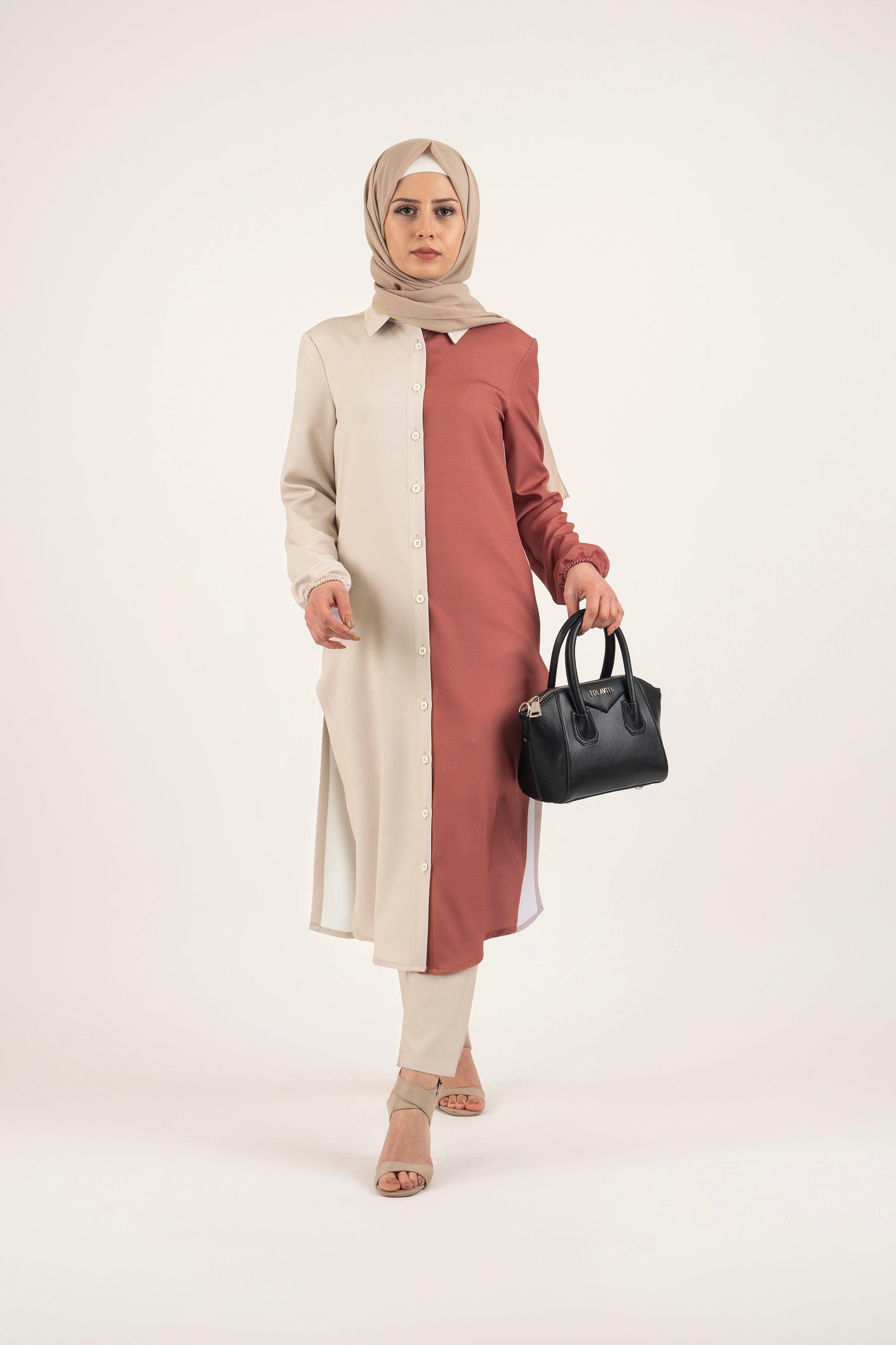 Nutmeg Cream Shirt Dress - Modest Dresses, Abaya, Long Sleeve dress!