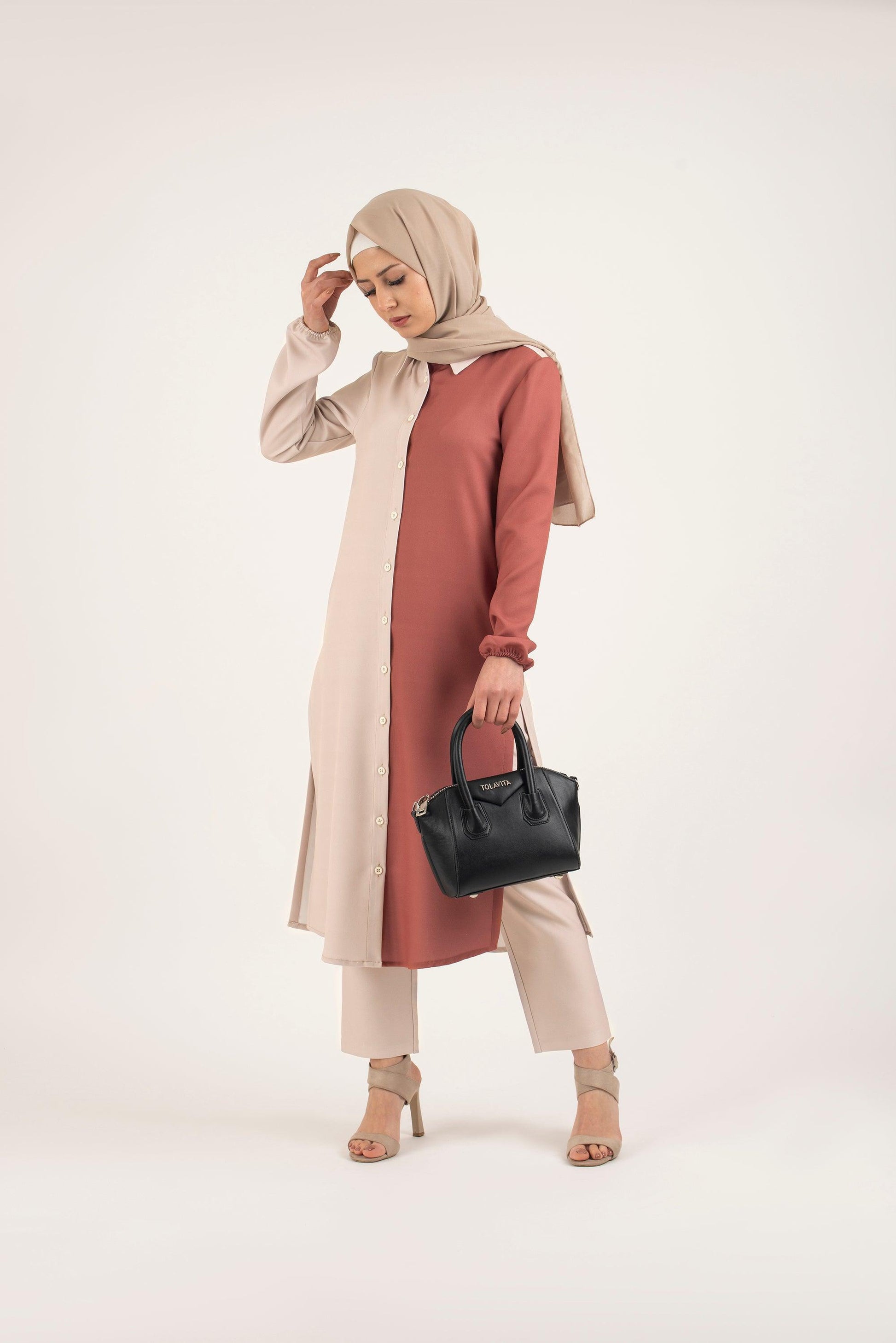 Nutmeg Cream Shirt Dress - Modest Dresses, Abaya, Long Sleeve dress!