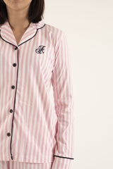 Pink Women’s Cotton long sleeve top sleepwear vertical stripes Pajama 