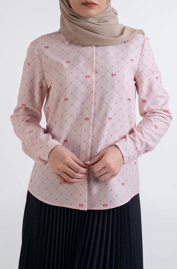 Pink hearted Shirt - Modest Dresses, Abaya, Long Sleeve dress!
