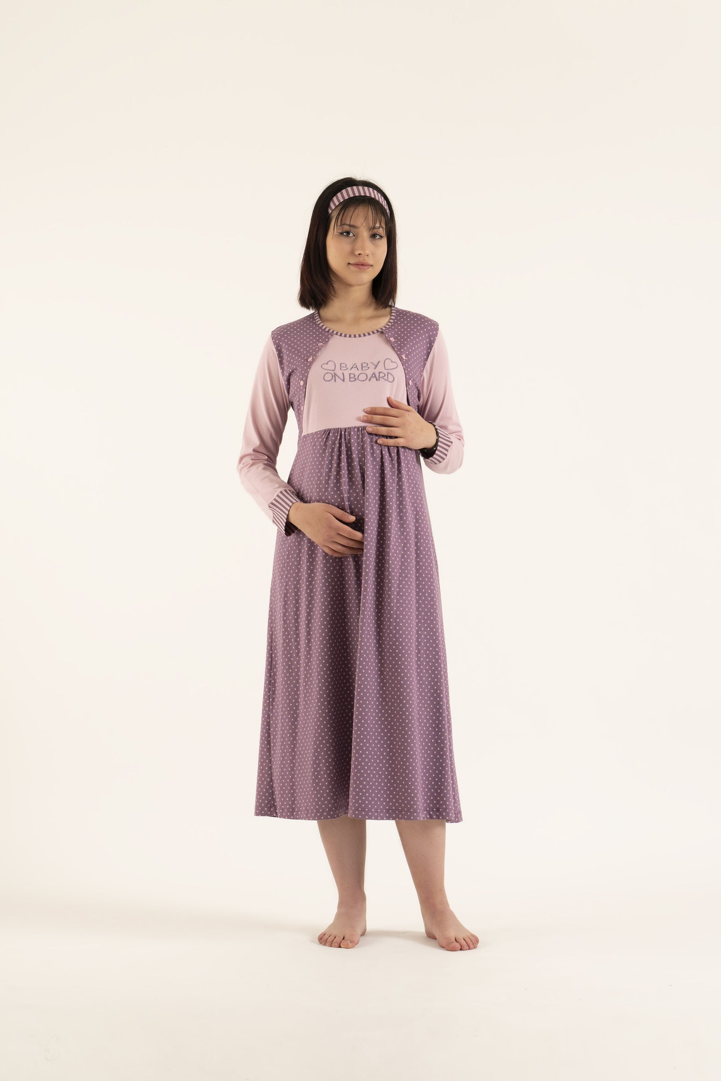 Pinky Purple Cotton Comfy maternity long sleeve nightwear-39