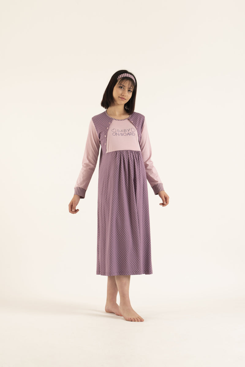 Pinky Purple Cotton Comfy maternity long sleeve nightwear-39