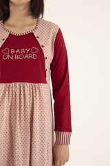 Pinky Red Cotton Comfy maternity long sleeve nightwear-38