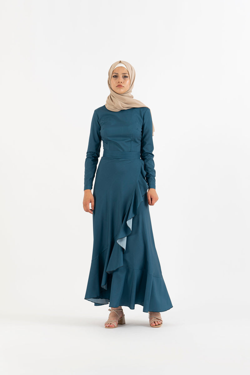 Prussian blue long dress - Modest Dresses, Abaya, Long Sleeve dress!