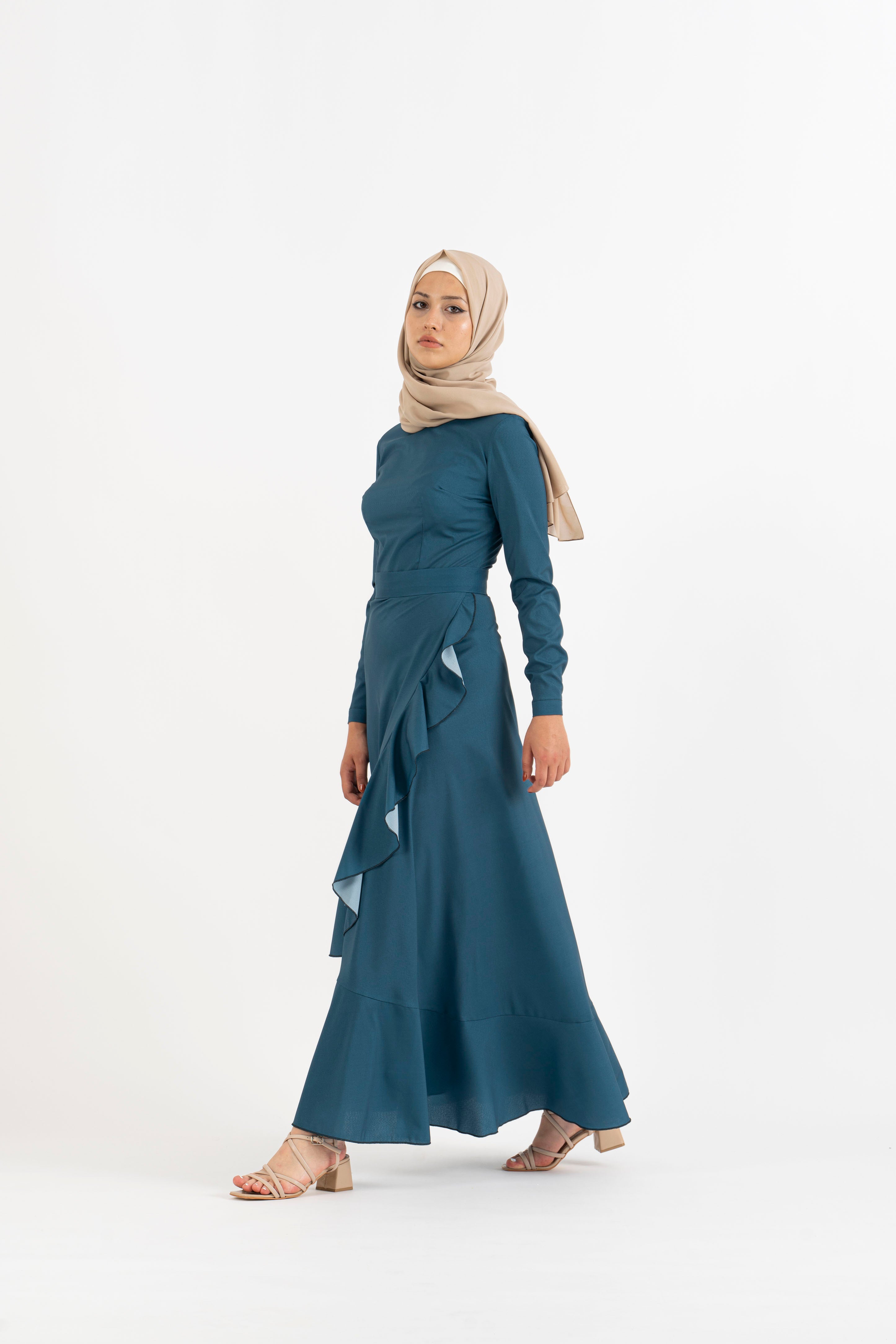Prussian blue long dress - Modest Dresses, Abaya, Long Sleeve dress!