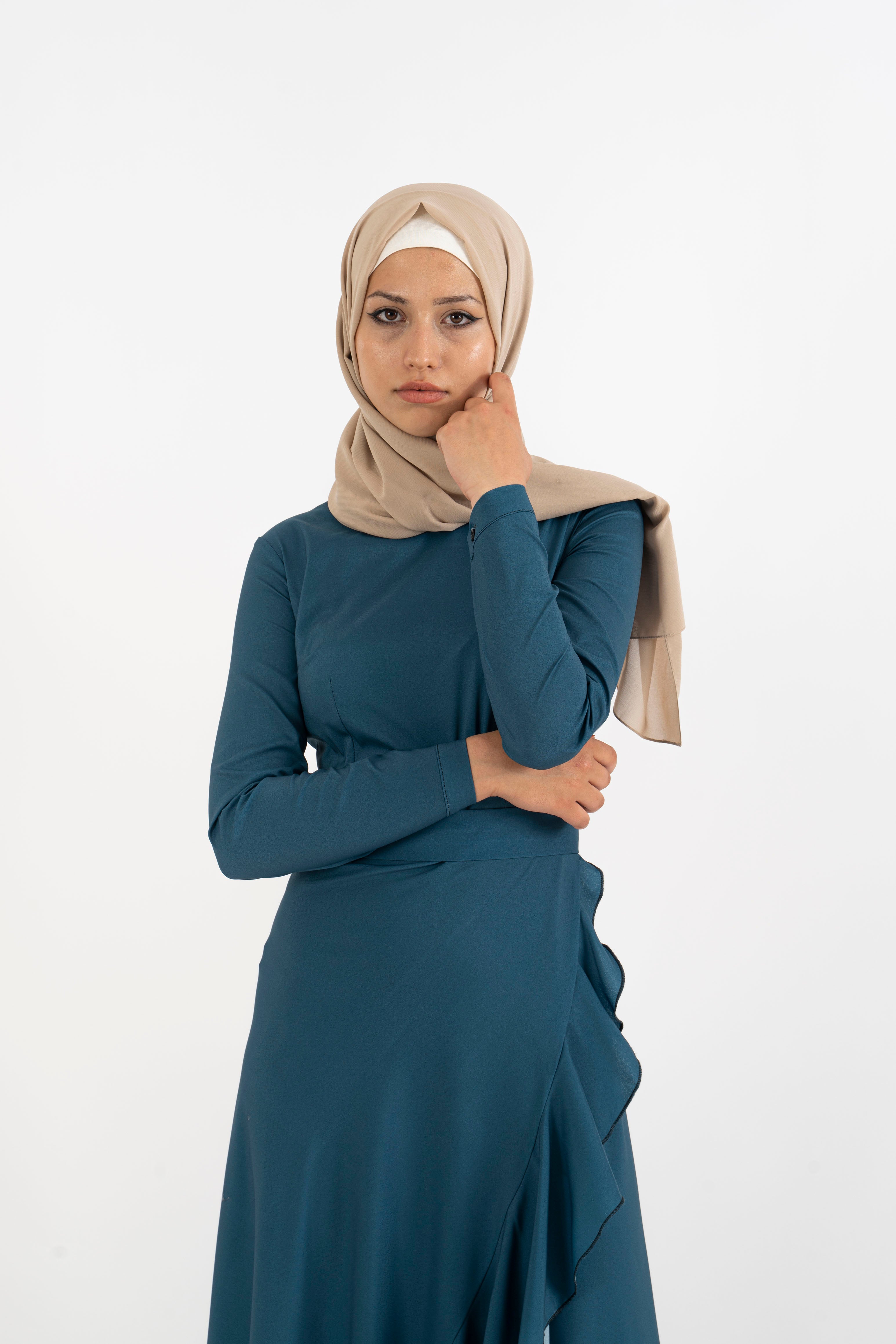 Prussian blue long dress - Modest Dresses, Abaya, Long Sleeve dress!