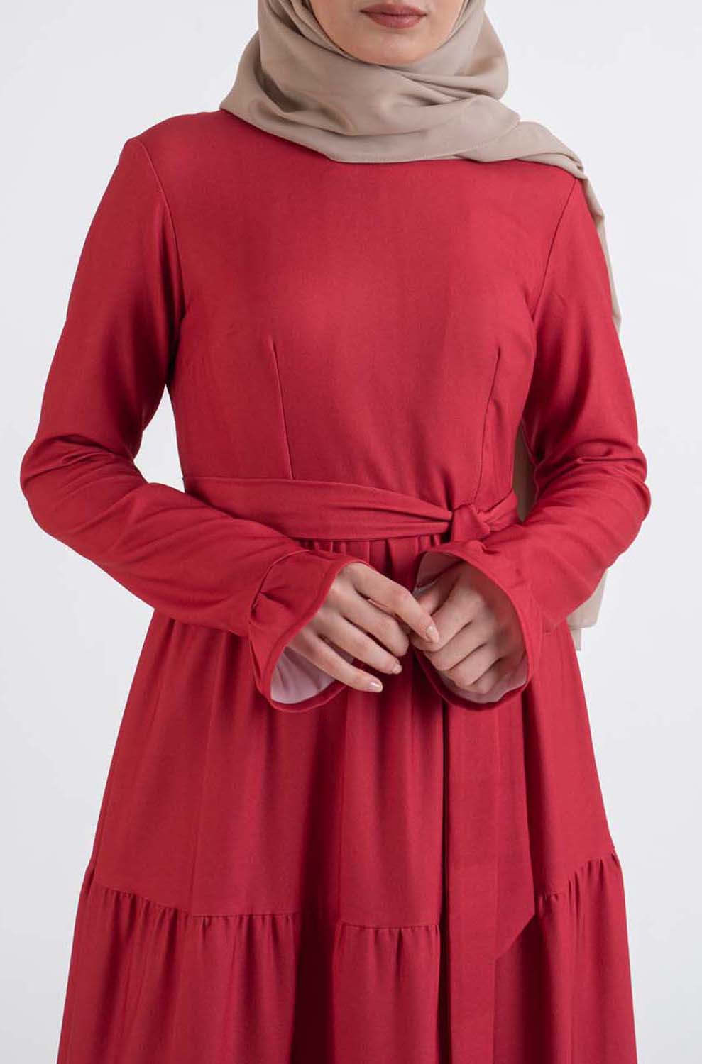 Red shirred dress - Modest Dresses, Abaya, Long Sleeve dress!