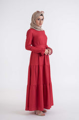 Red shirred dress - Modest Dresses, Abaya, Long Sleeve dress!