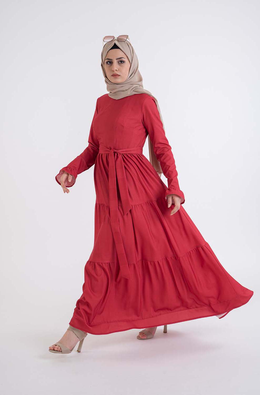 Red shirred dress - Modest Dresses, Abaya, Long Sleeve dress!