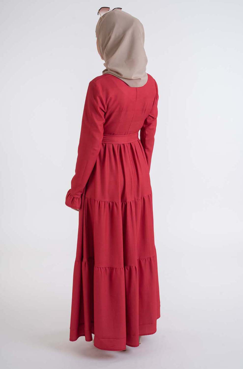 Red shirred dress - Modest Dresses, Abaya, Long Sleeve dress!