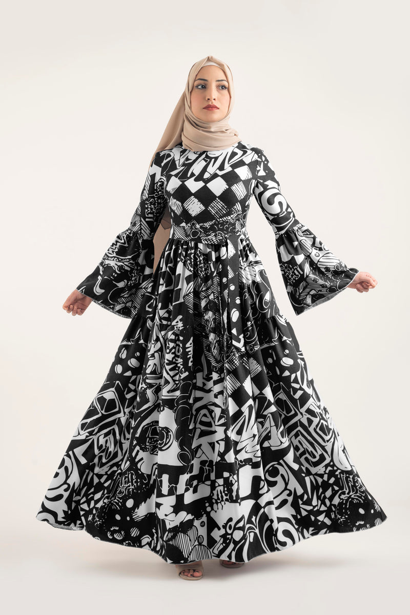 Royal Pattern Dress - Modest Dresses, Abaya, Long Sleeve dress!