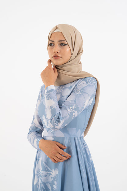 Sky blue floral long dress - Modest Dresses, Abaya, Long Sleeve dress!