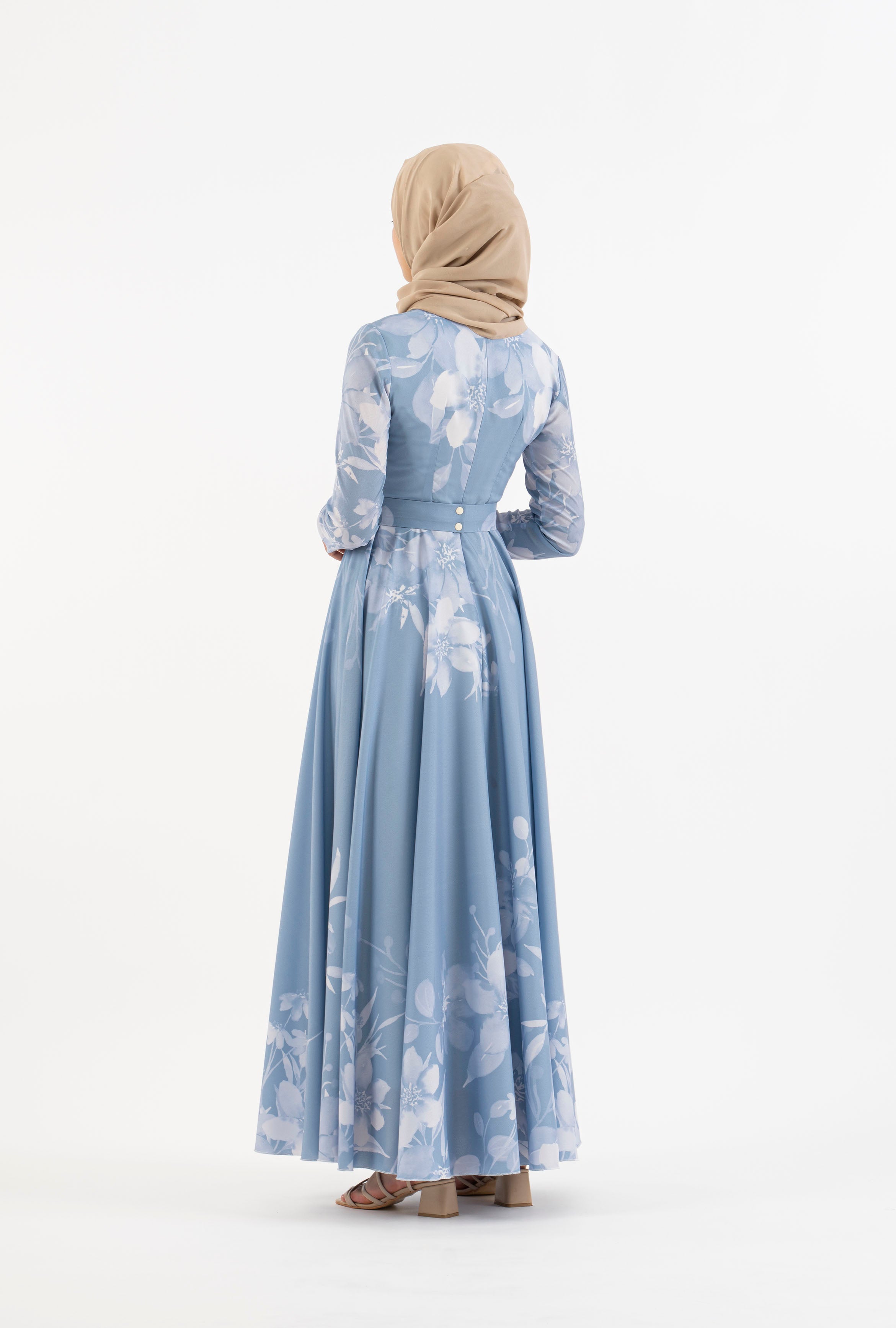 Sky blue floral long dress - Modest Dresses, Abaya, Long Sleeve dress!