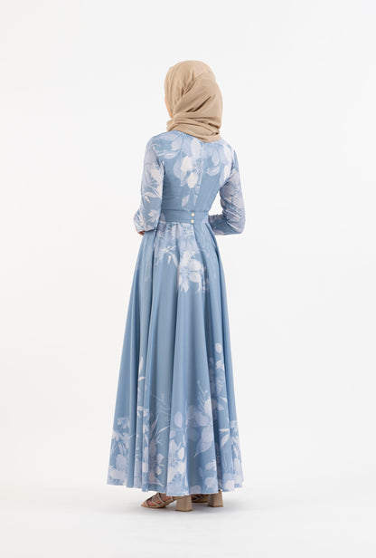 Sky blue floral long dress - Modest Dresses, Abaya, Long Sleeve dress!