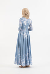 Sky blue floral long dress - Modest Dresses, Abaya, Long Sleeve dress!