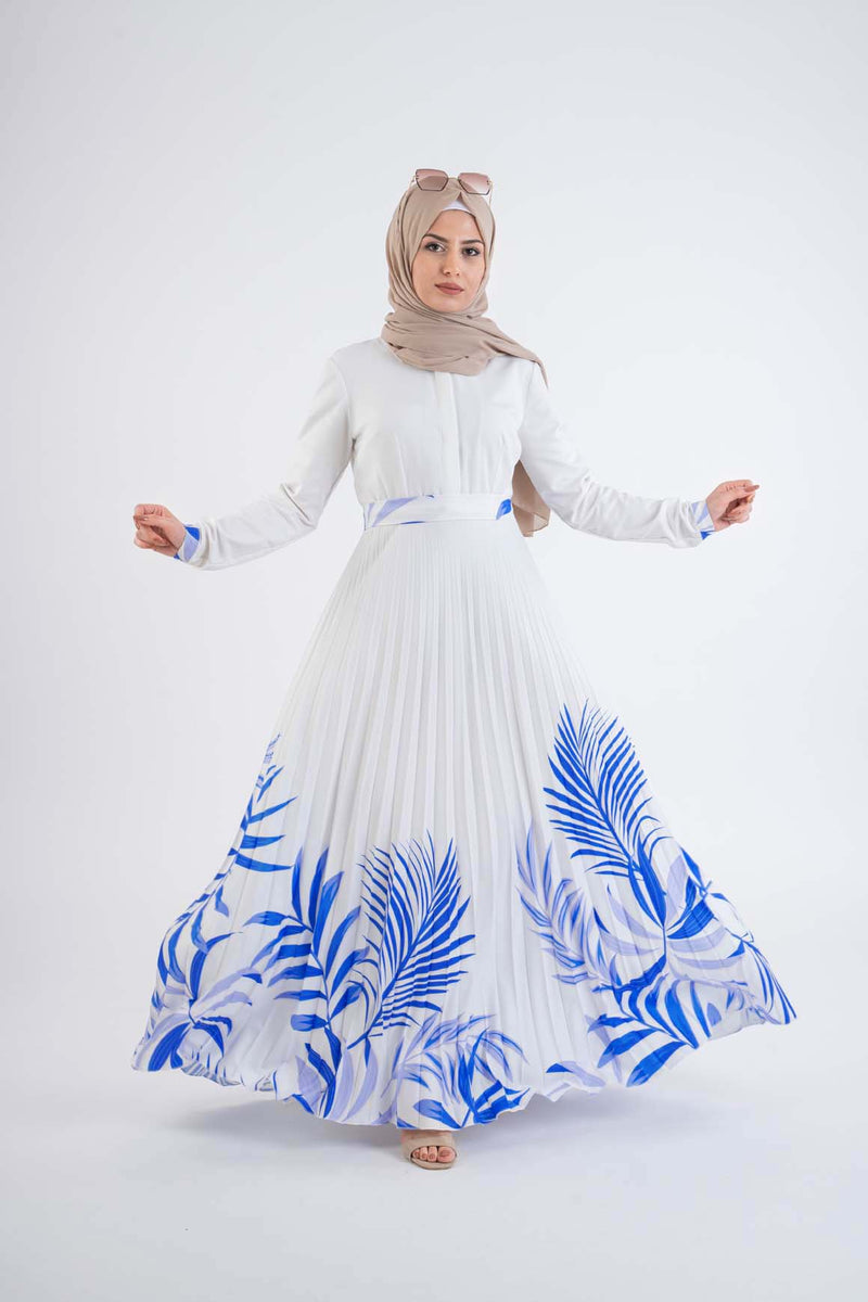 White Blue Palm Dress - Modest Dresses, Abaya, Long Sleeve dress!