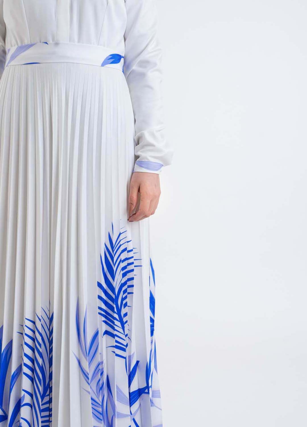 White Blue Palm Dress - Modest Dresses, Abaya, Long Sleeve dress!