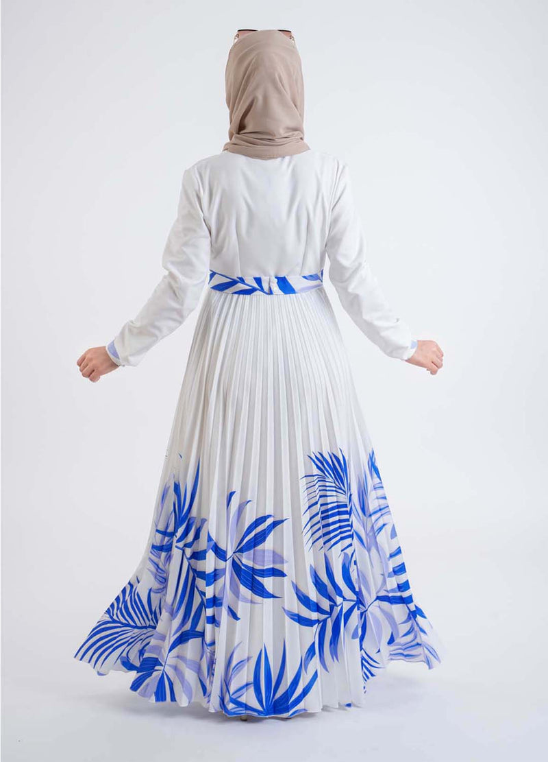 White Blue Palm Dress - Modest Dresses, Abaya, Long Sleeve dress!